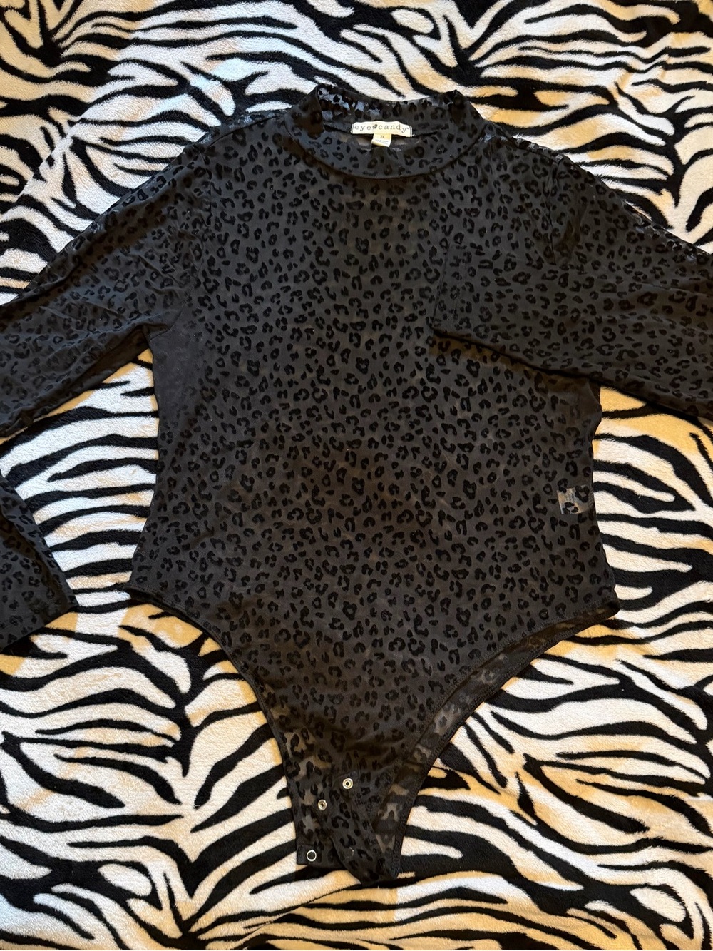 Black Leopard-Print Long Sleeve One-Piece Bodysuit